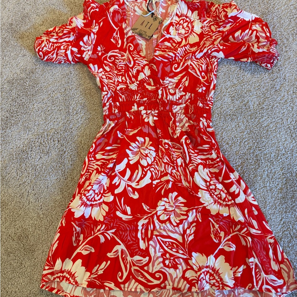 A.L.C. Red & White Floral V-Neck Short Dress